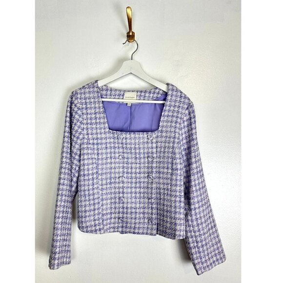 FAVORITE DAUGHTER  The Dasha Houndstooth Check Top in Lilac Tweed Size US 10 - Picture 5 of 14